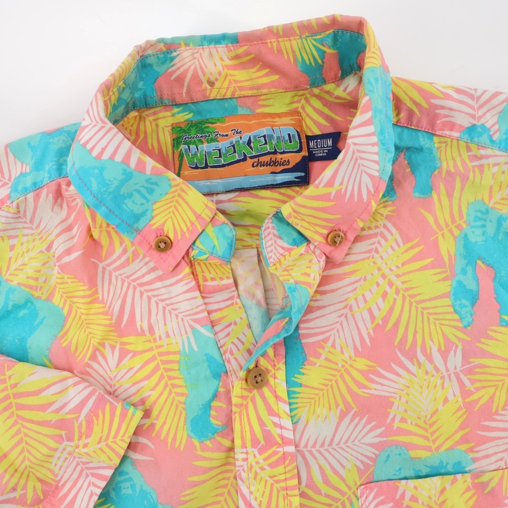 Chubbies WeekGorilla Palm Print Popover Pink Short Sleeve Mens Medium